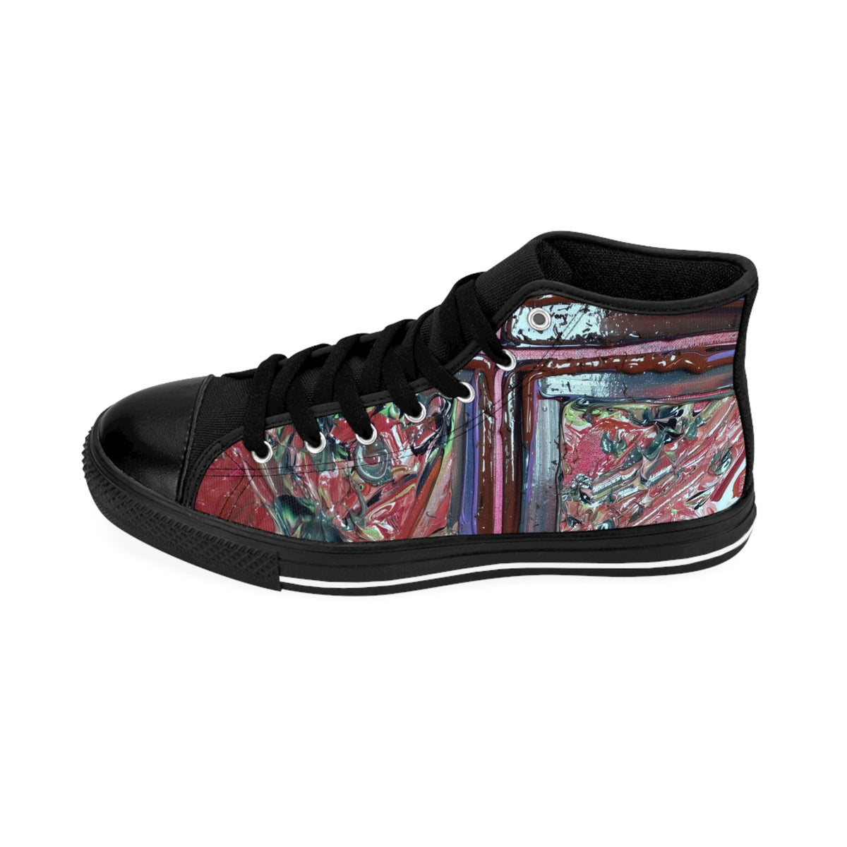 Abstract Red Frame High-Top Sneakers — Men's Classic Canvas Shoes