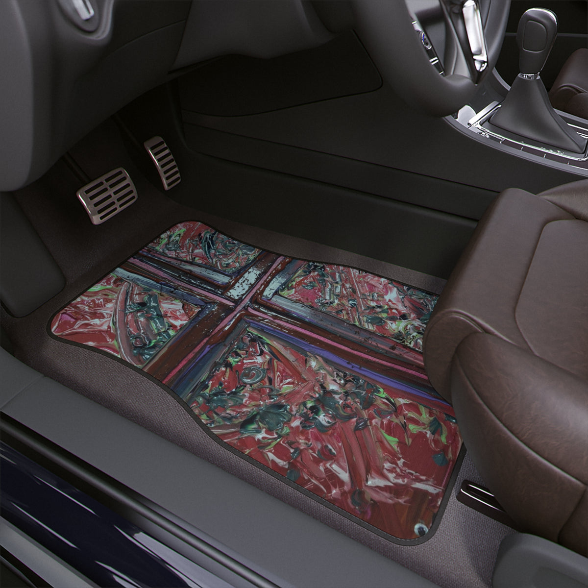 Abstract Cross Red Car Floor Mat — Artistic Automotive Floor Protector