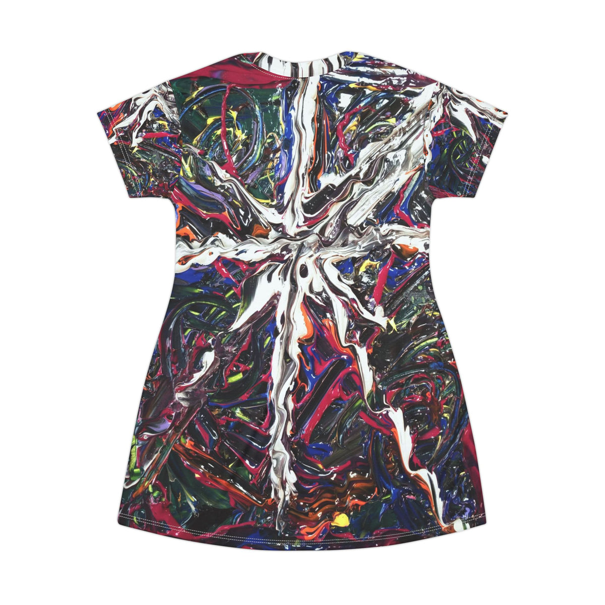 Abstract Paint Splash T‑Shirt Dress — Colorful Fluid Art AOP