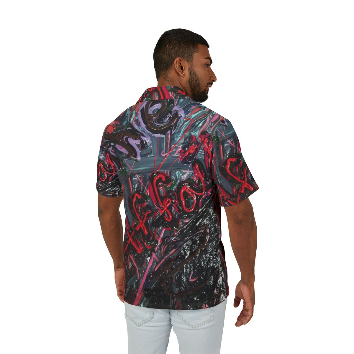 Men's Hawaiian Camp Shirt — Abstract Neon Graffiti Print