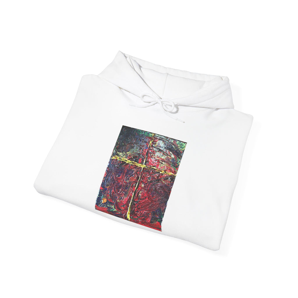 Abstract Red Forest Hoodie — Artistic Nature Print Hooded Sweatshirt