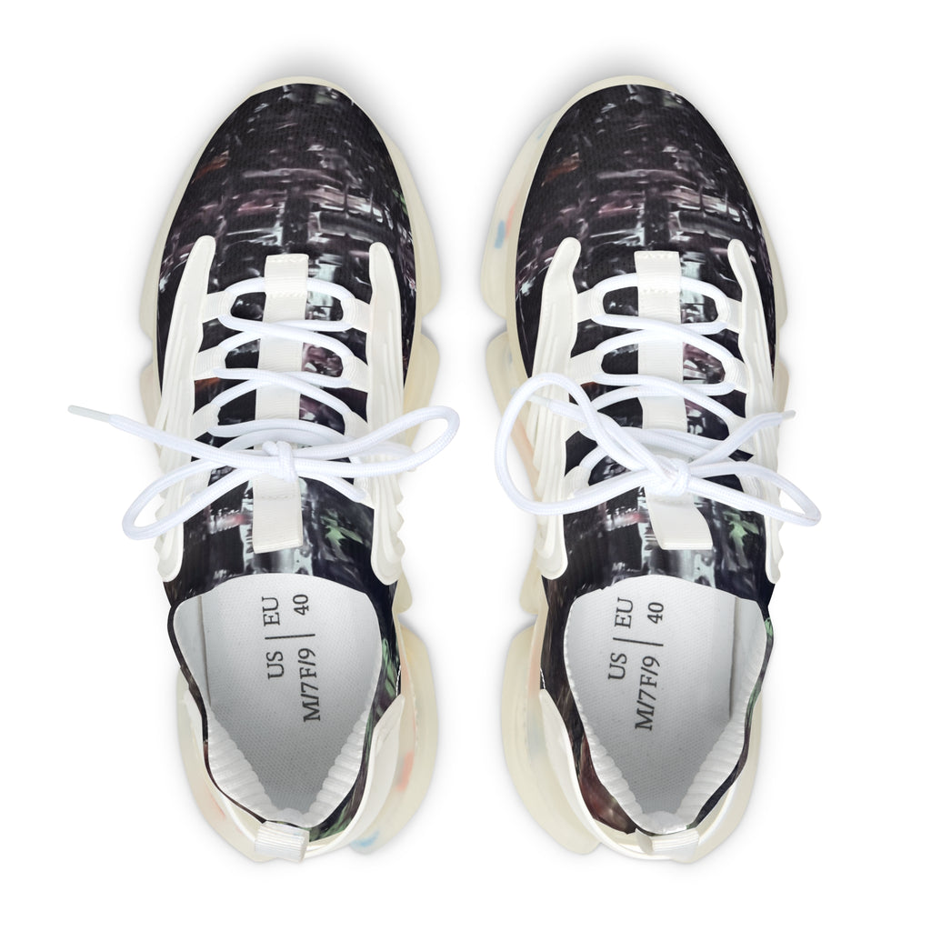 Women's Mesh Sneakers — Urban Nightscape Athletic Shoes with Speckled Sole