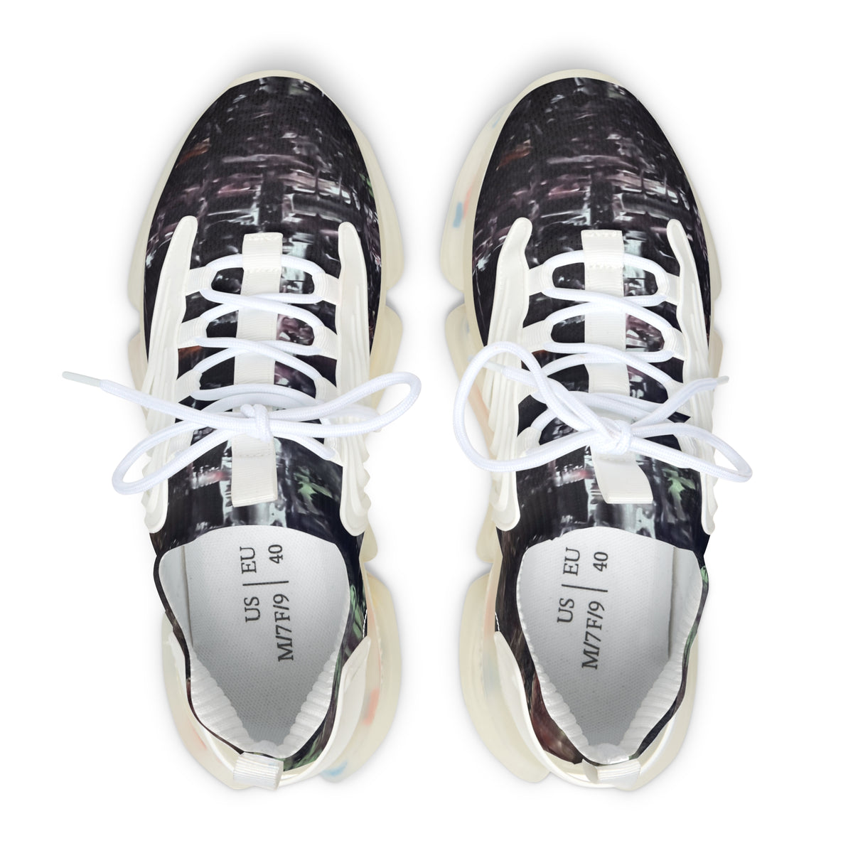 Women's Mesh Sneakers — Urban Nightscape Athletic Shoes with Speckled Sole