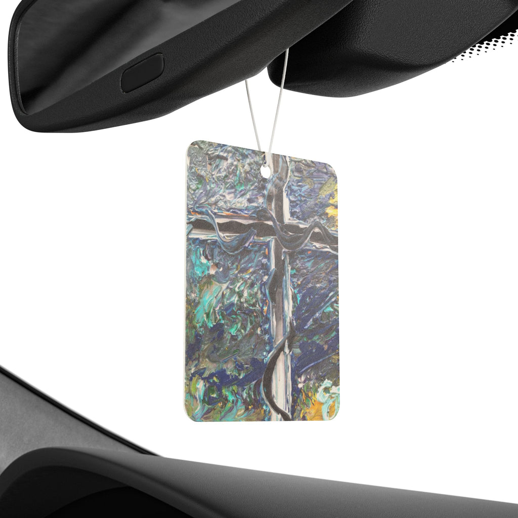 Cross Reflection Car Air Freshener – Abstract Metallic Cross Design