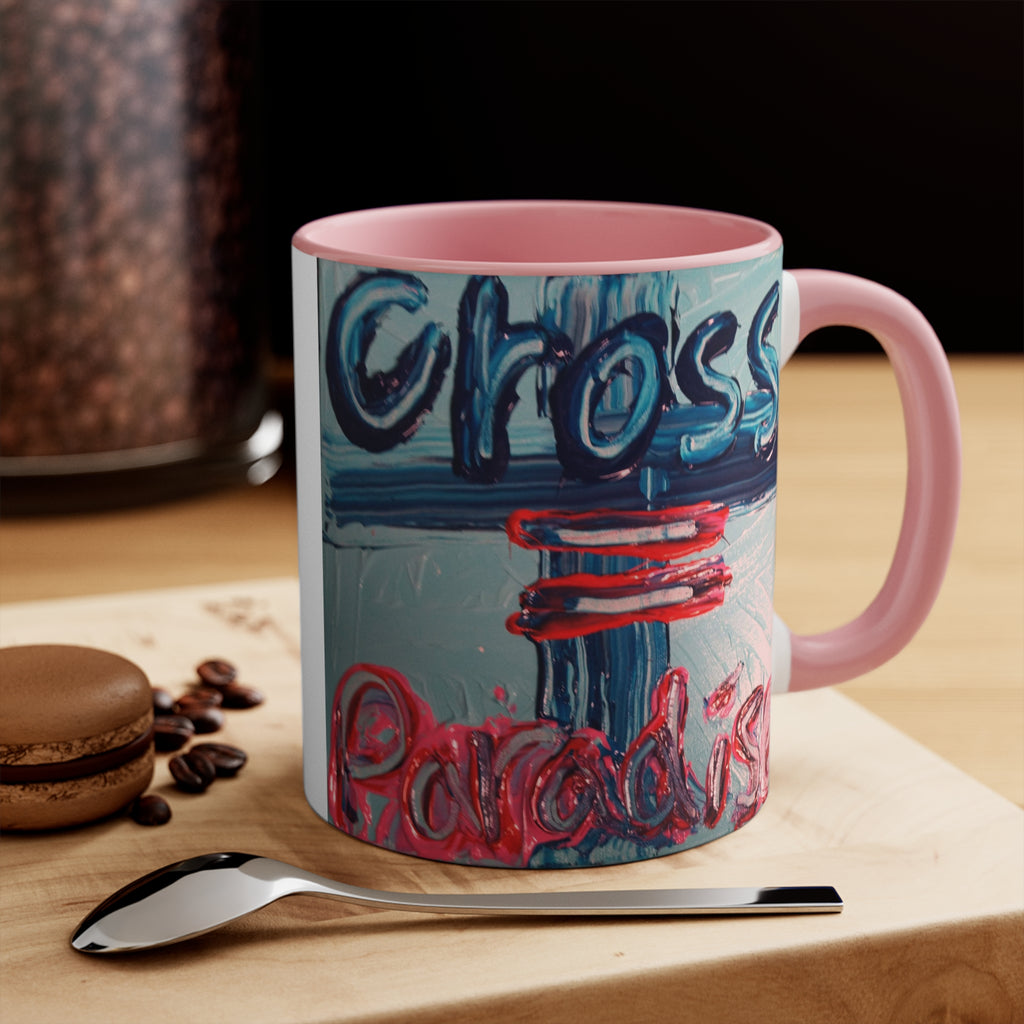 Accent Pink Interior Mug — 'Cross = Paradise' Handpainted Typography Coffee Mug