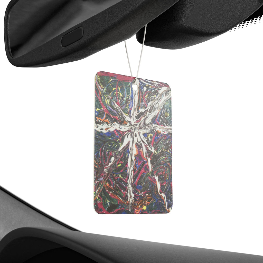 Abstract Cross Car Air Freshener – Colorful Psychedelic Splat Design