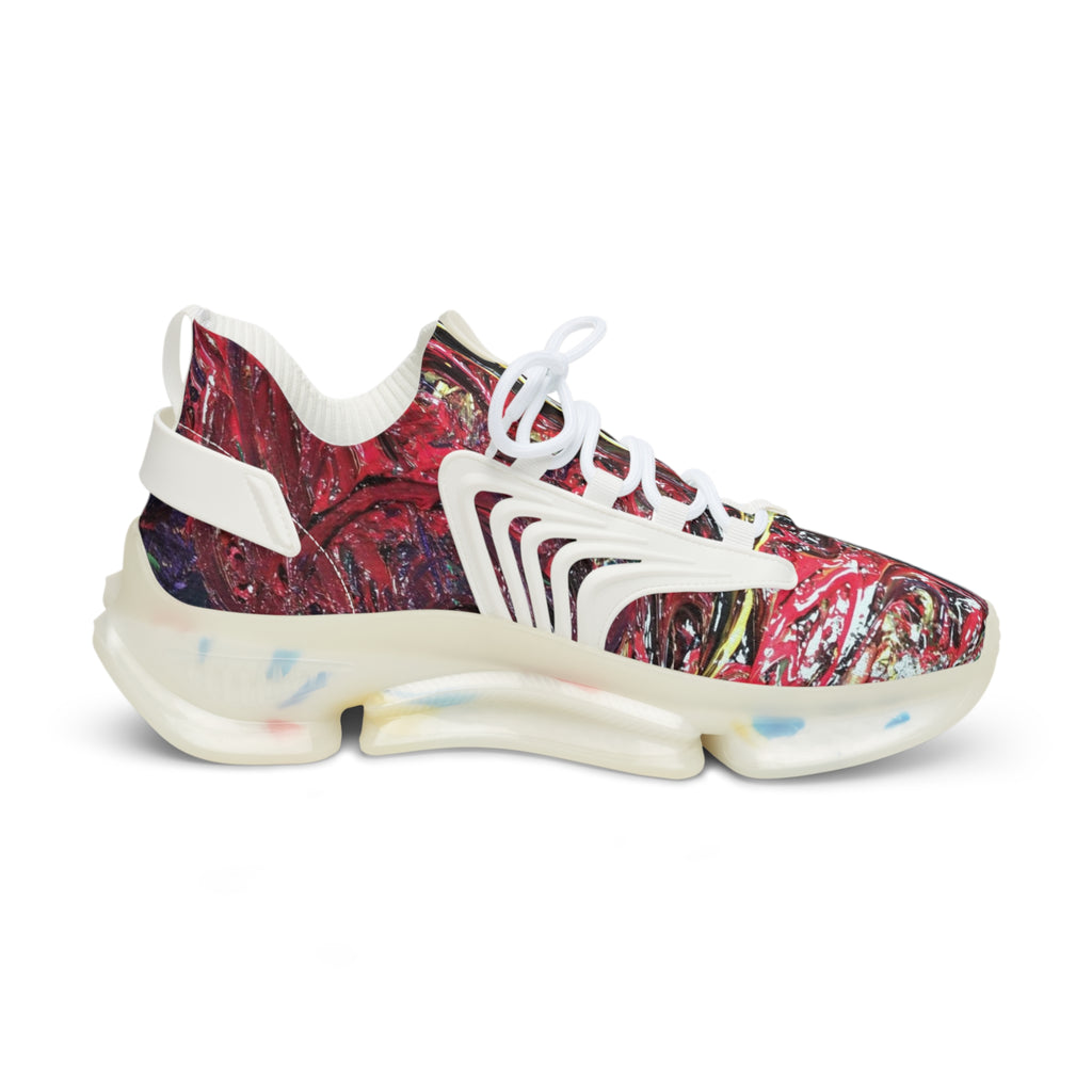Mesh Sneakers — Red Marble Abstract Athletic Shoes for Men