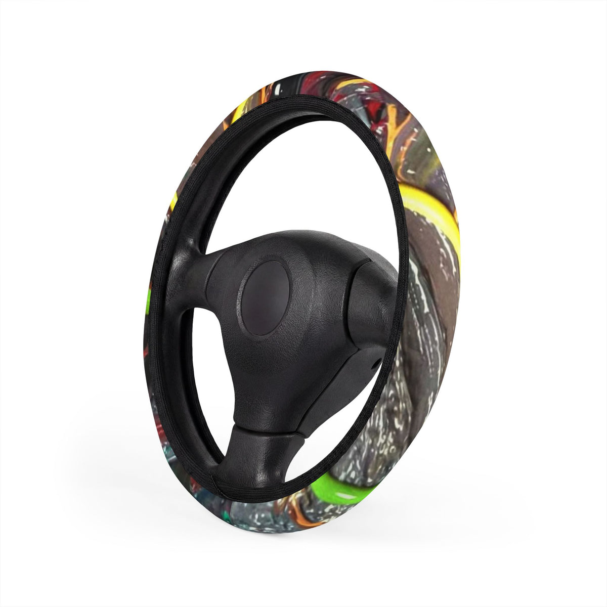 Abstract Neon Swirl Steering Wheel Cover