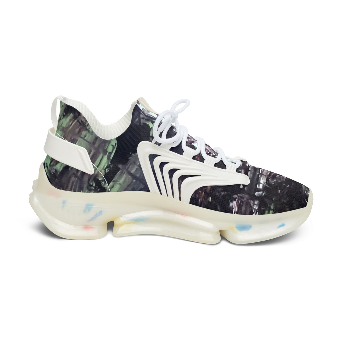Women's Mesh Sneakers — Urban Nightscape Athletic Shoes with Speckled Sole