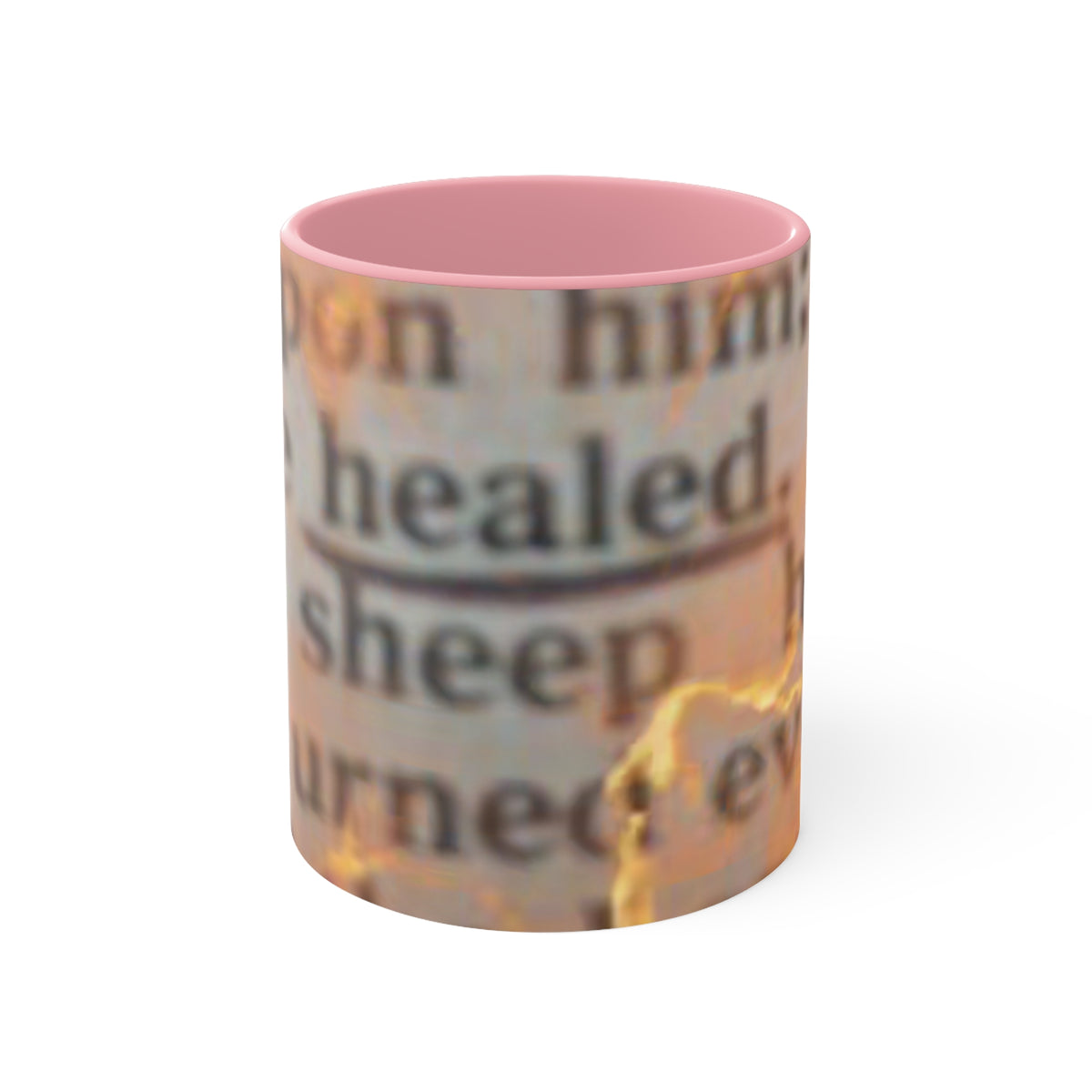 Inspirational Scripture Accent Mug — "Healed" Text Design, Pink Interior