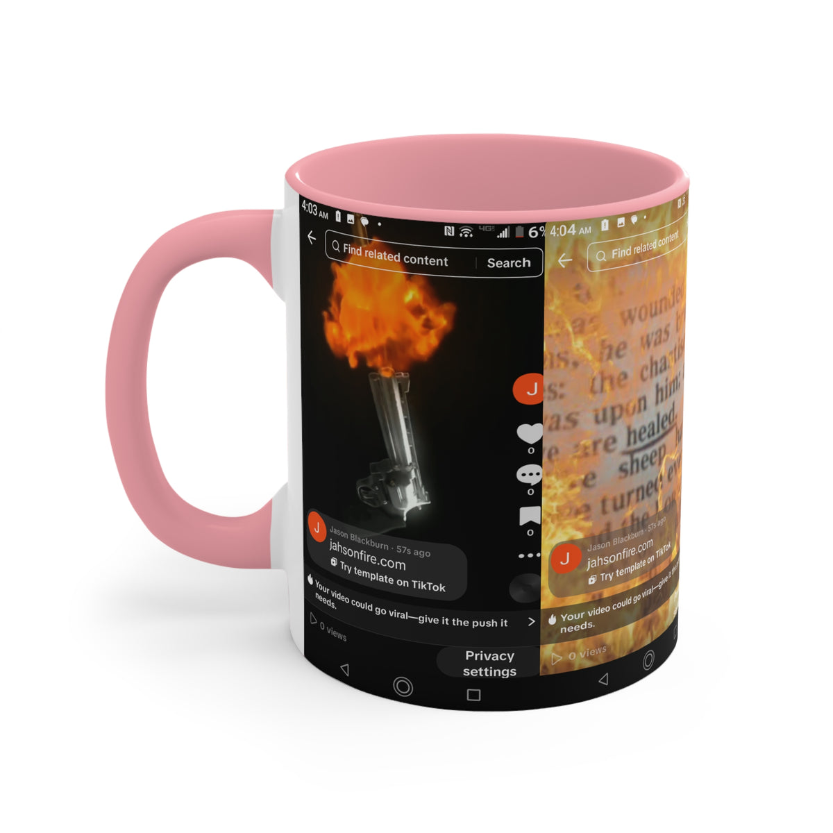 Copy of Pink Accent Mug with Fiery Lighter & Script Collage – Artistic Photo Wrap Coffee Cup