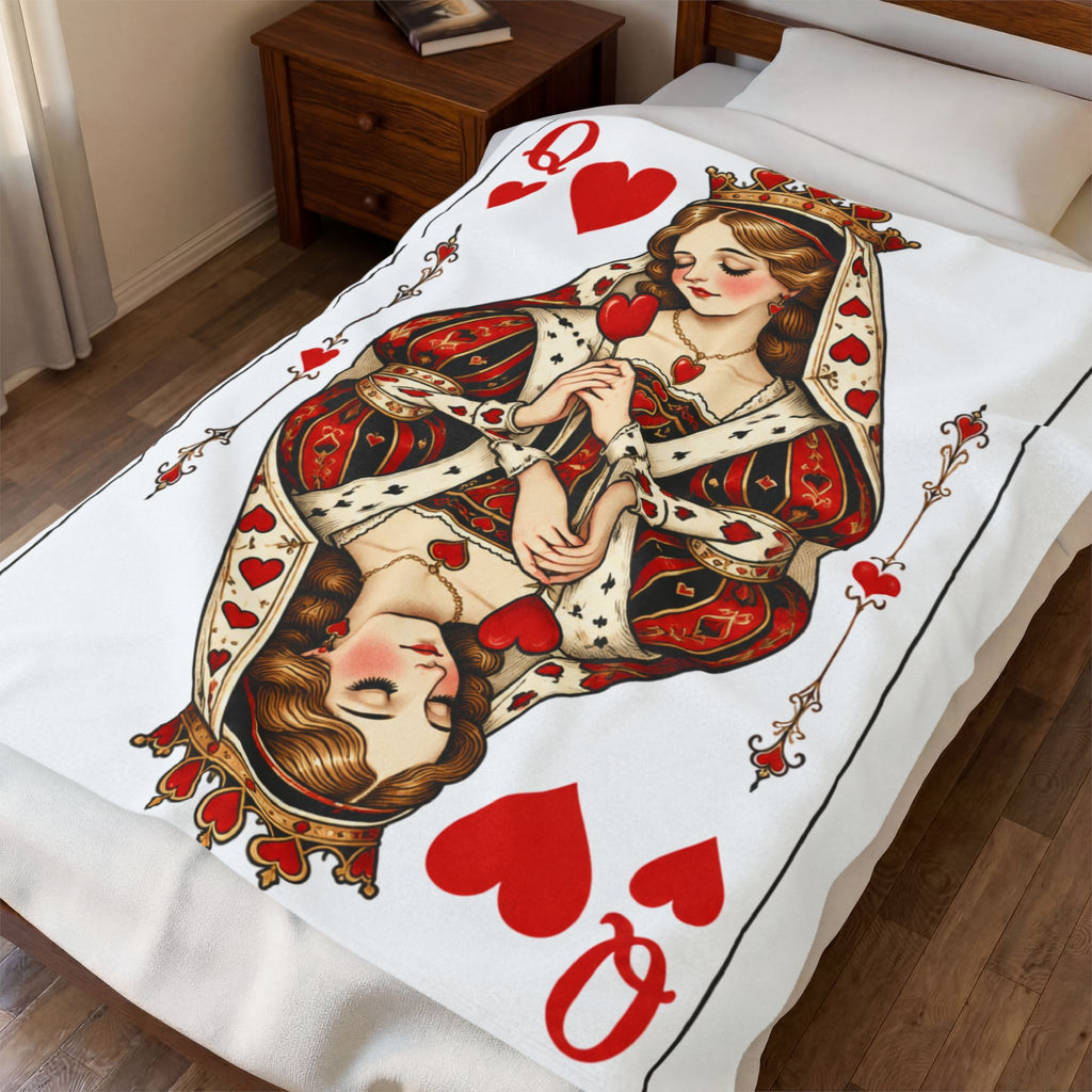 Queen of Hearts Playing Card Velveteen Plush Blanket