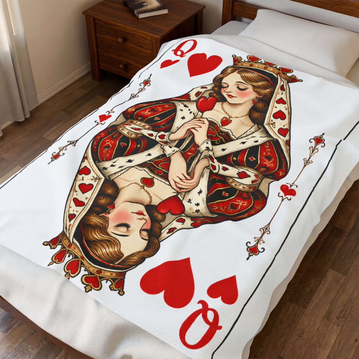 Queen of Hearts Playing Card Velveteen Plush Blanket