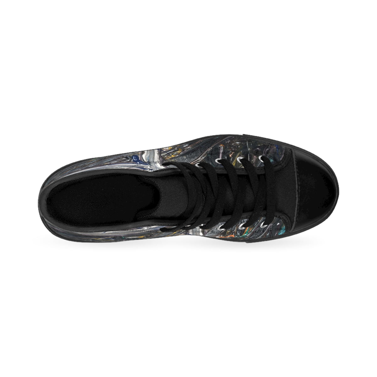 High-Top Sneakers — Dark Abstract Metallic Paint Brushstroke Design