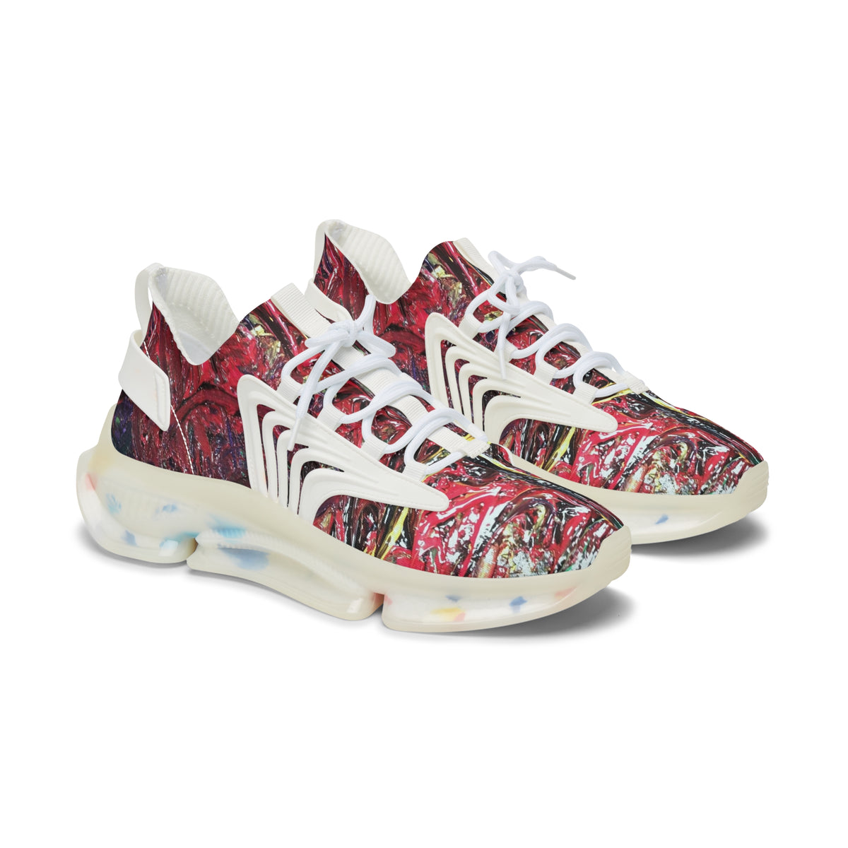 Women's Mesh Sneakers — Abstract Red Marble Athletic Shoes