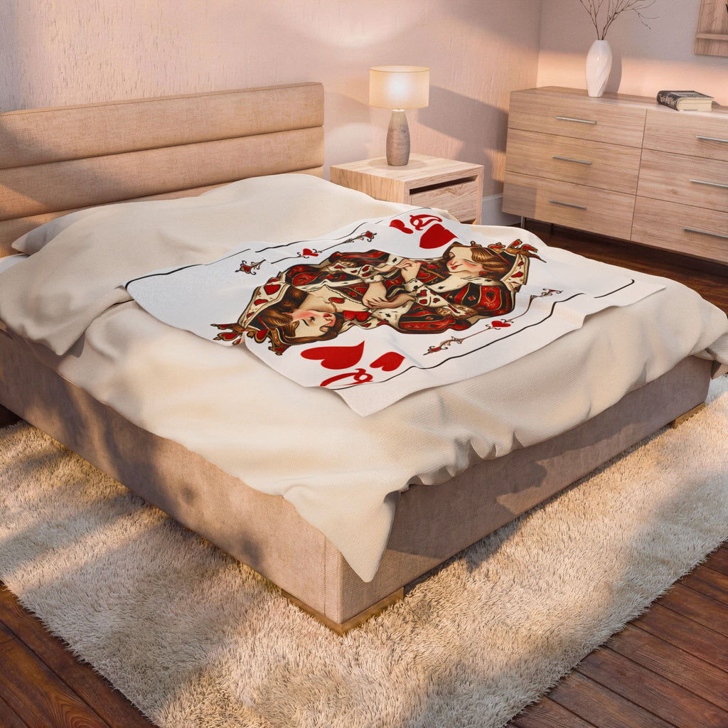 Queen of Hearts Playing Card Velveteen Plush Blanket