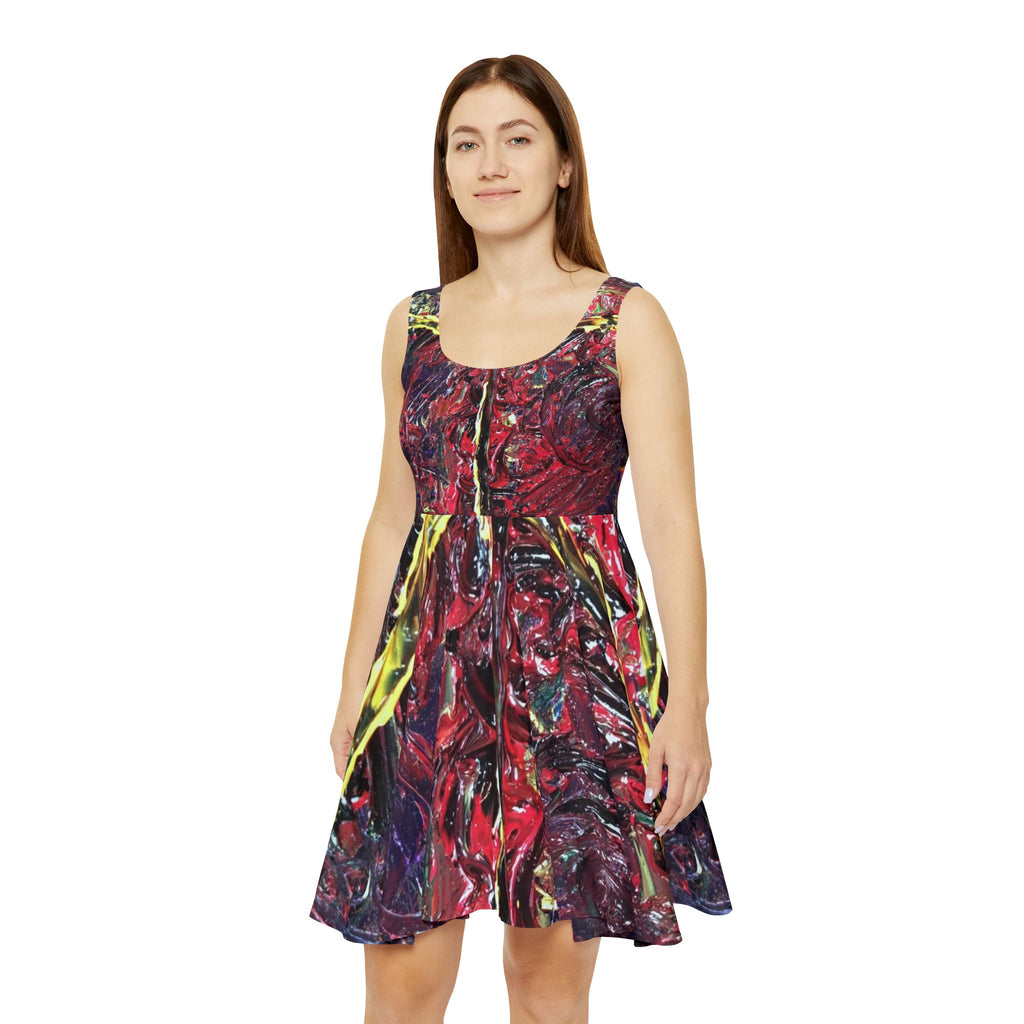 Abstract Red Swirl Skater Dress — Artistic All-Over Print