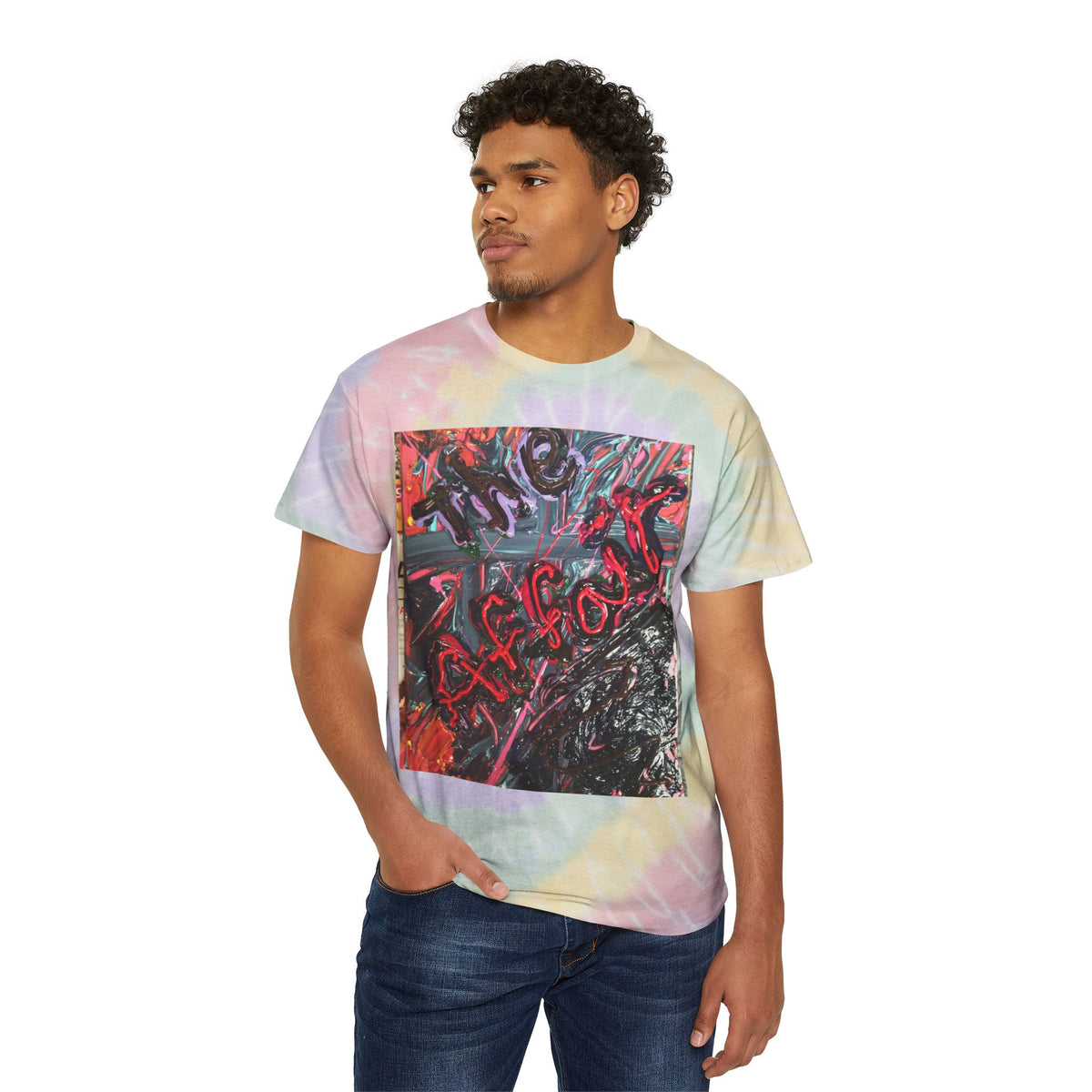 Tie-Dye Spiral Tee with Abstract Graffiti Print