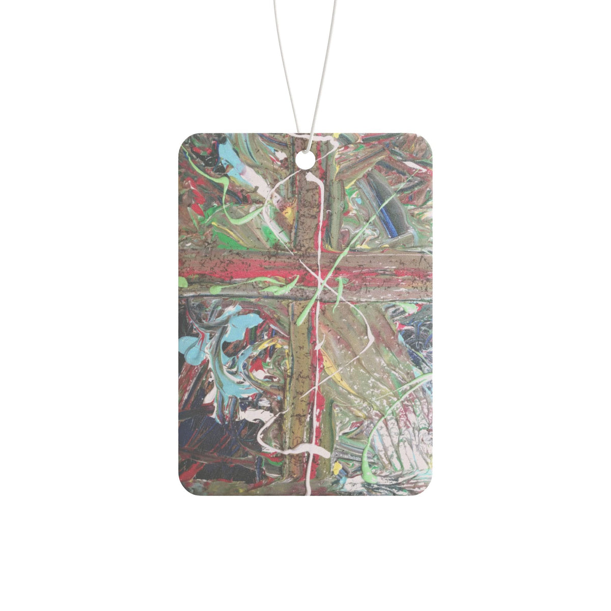Abstract Art Car Air Freshener — Colorful Cross Pattern Scent Sachet