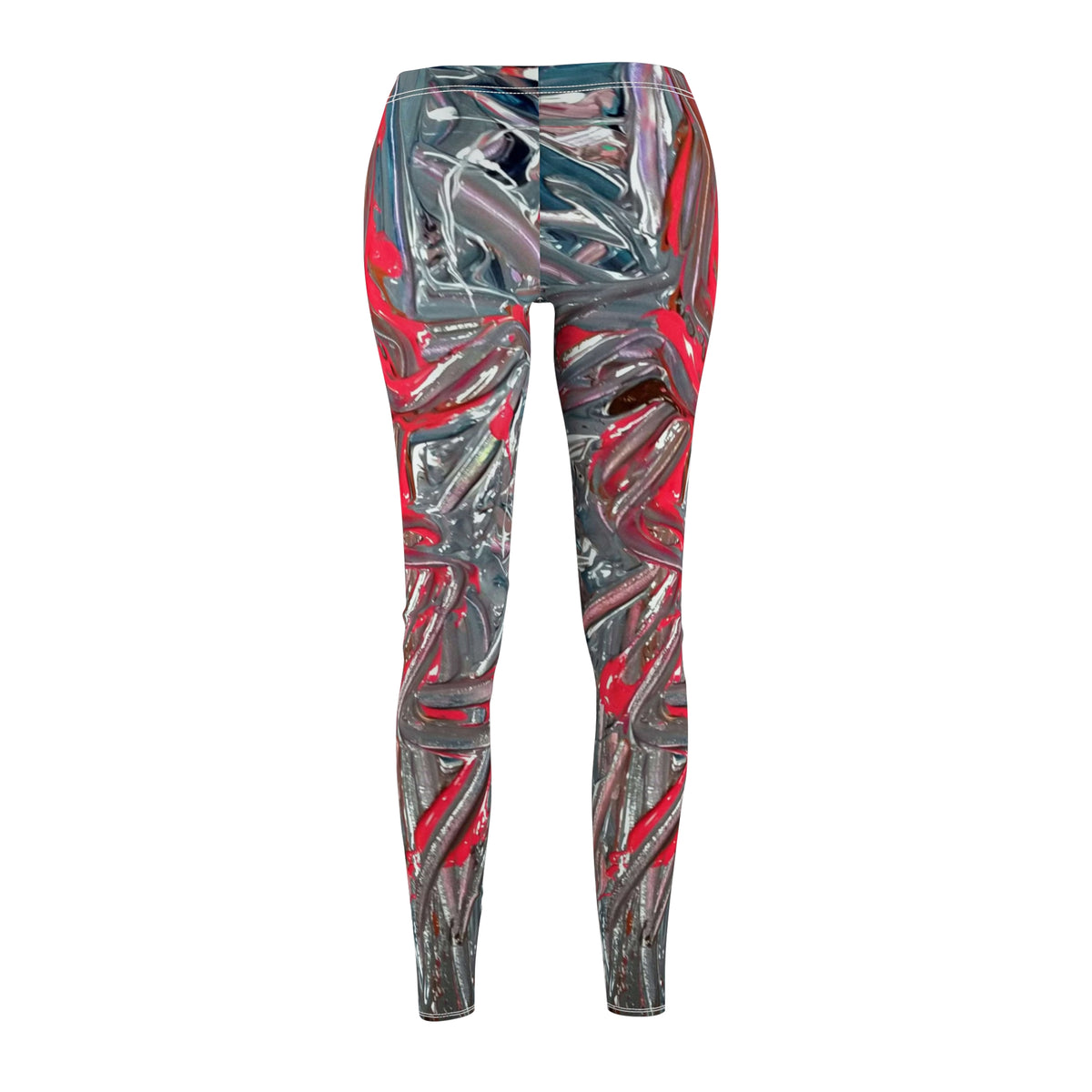 Abstract Red & Gray Swirl Leggings — Women's All-Over Print Casual Leggings