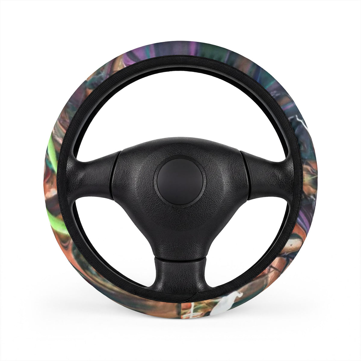 Abstract Iridescent Steering Wheel Cover — Colorful Marble Car Accessory