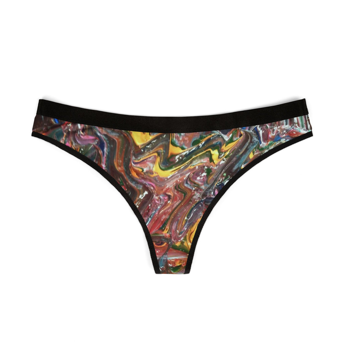 Women's Abstract Swirl Thong - Colorful Marble Print AOP