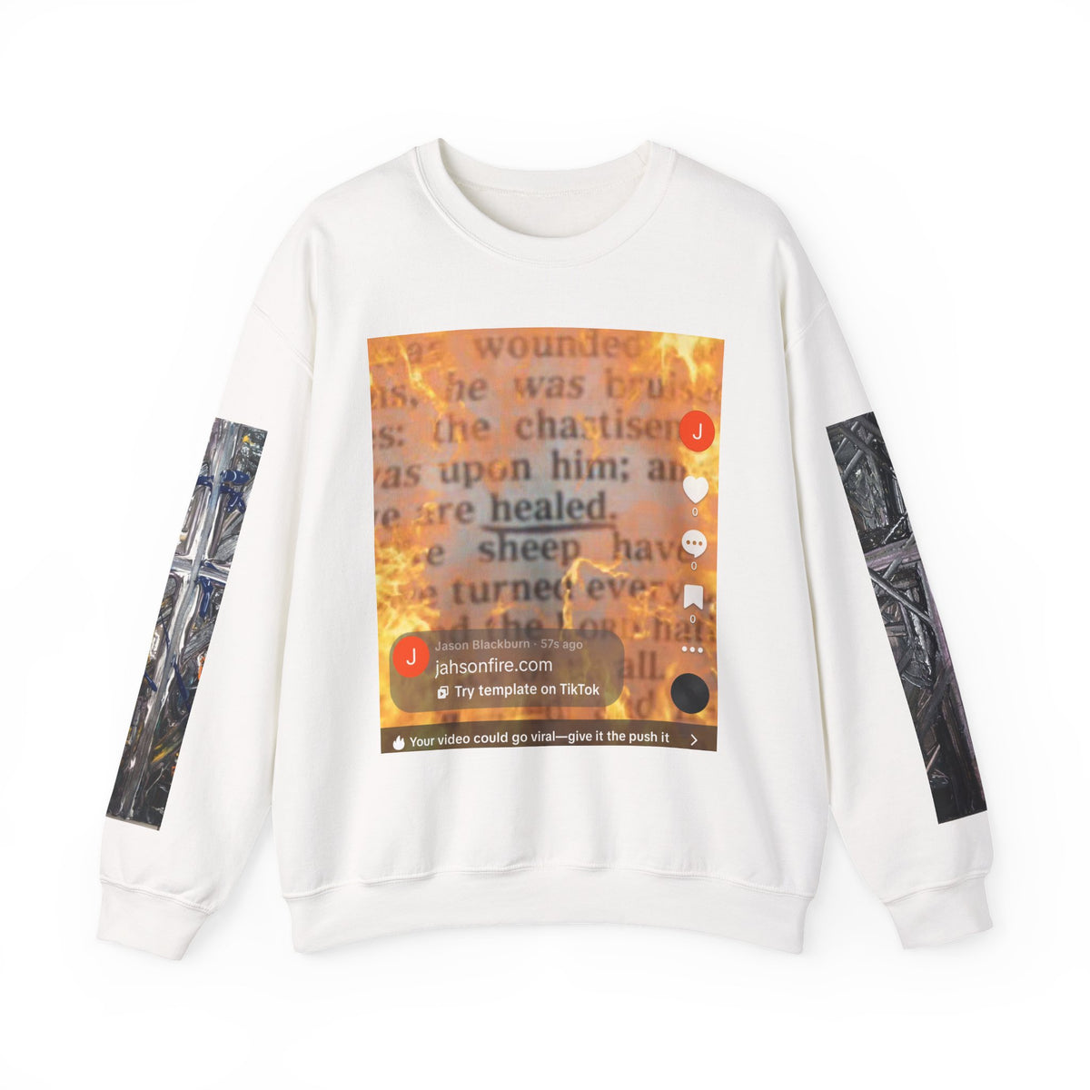 Crewneck Sweatshirt — Vintage Text & Fiery Glass Art Graphic