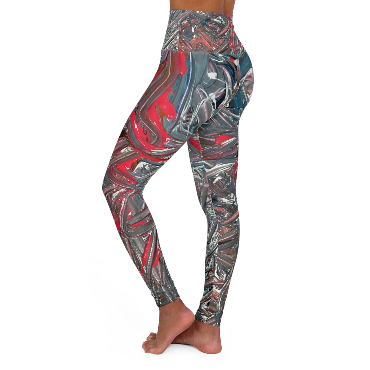 High-Waisted Yoga Leggings — Abstract Metallic Swirl Pattern