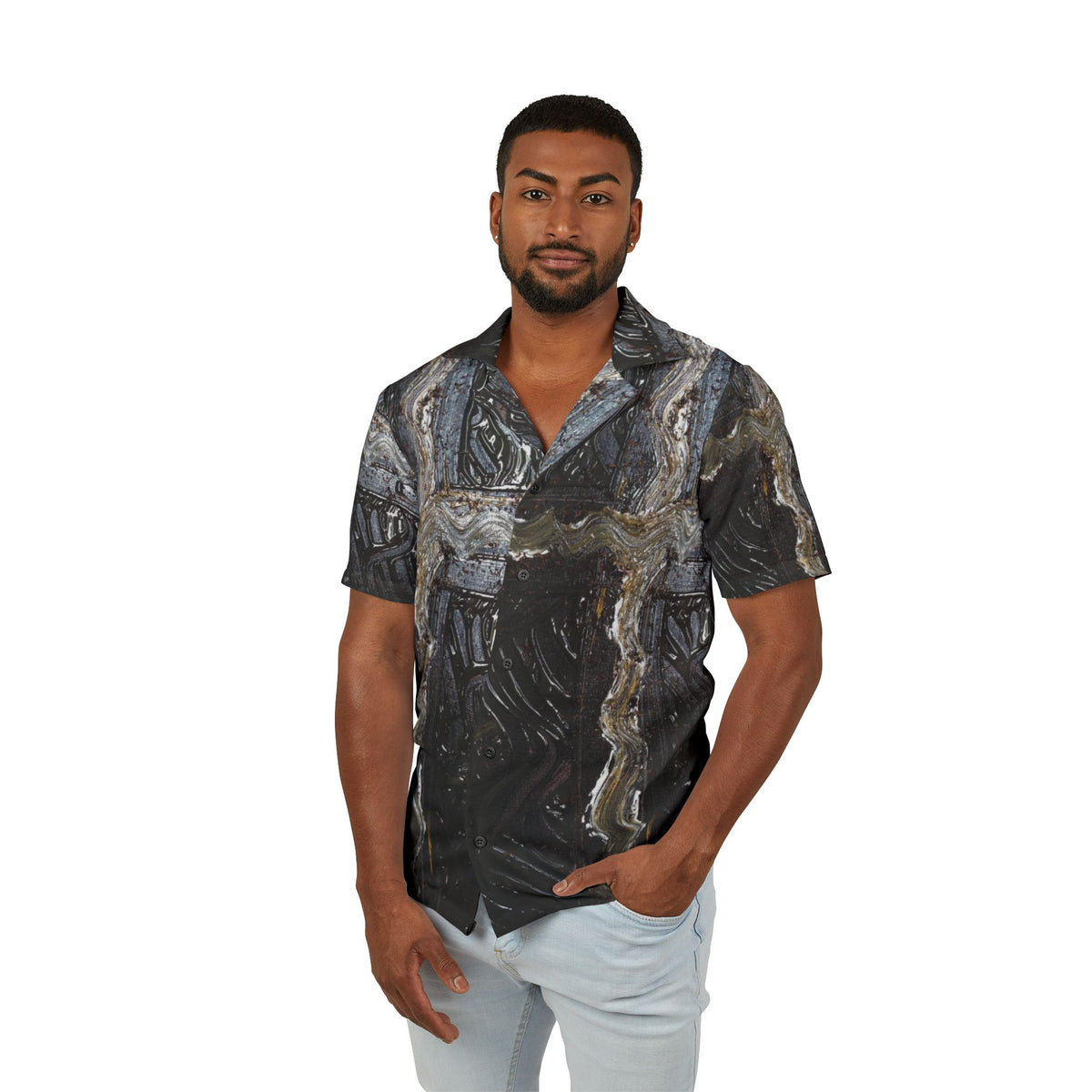 Men's Hawaiian Shirt — Dark Rustic Cross Pattern All-Over Print