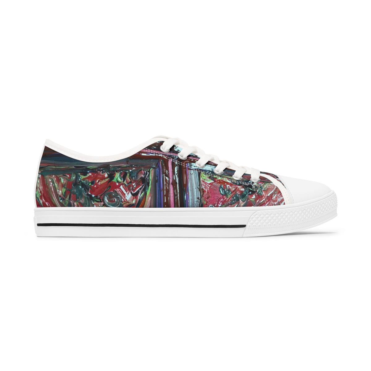 Low Top Sneakers — Abstract Floral Graffiti Print, Colorful Artistic Canvas Shoes for Women