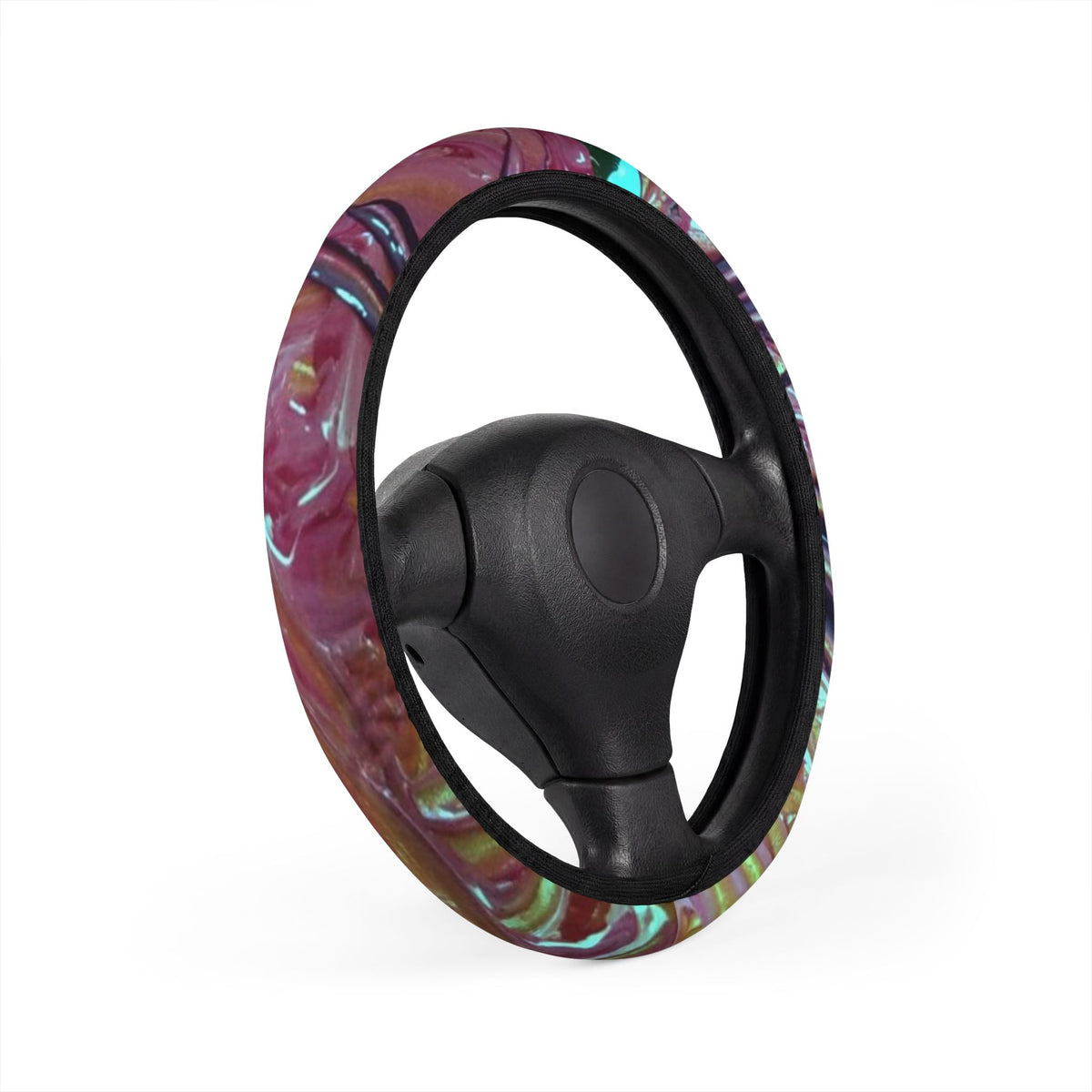 Iridescent Marble Car Steering Wheel Cover — Colorful Abstract Grip