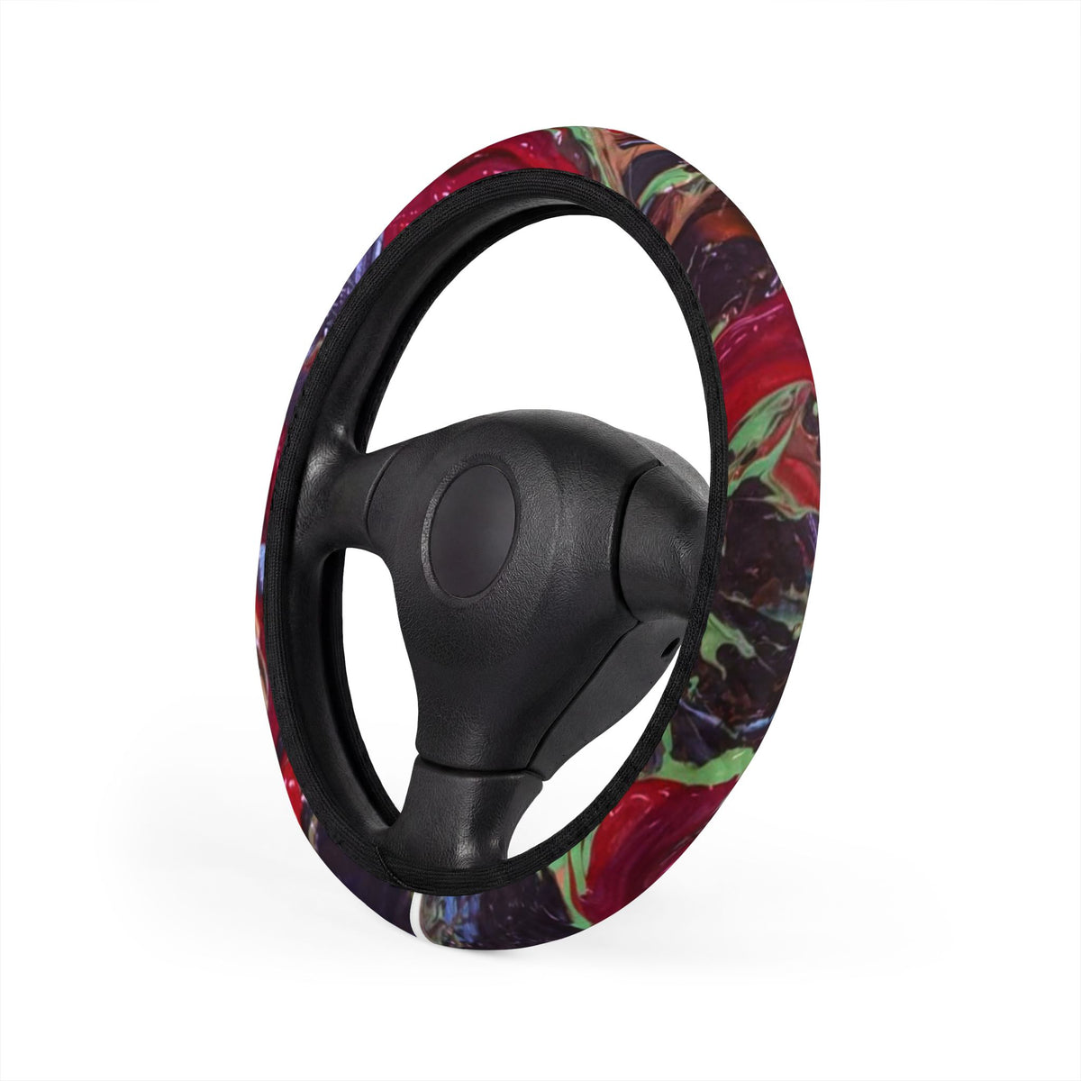 Floral Red & Purple Steering Wheel Cover — Vibrant Car Accessory