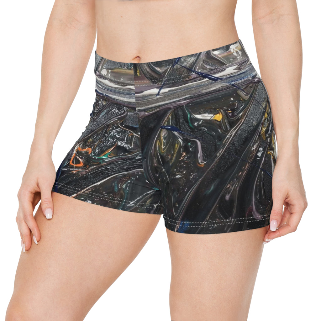 Women's Shorts — Abstract Metallic Paint Swirl AOP