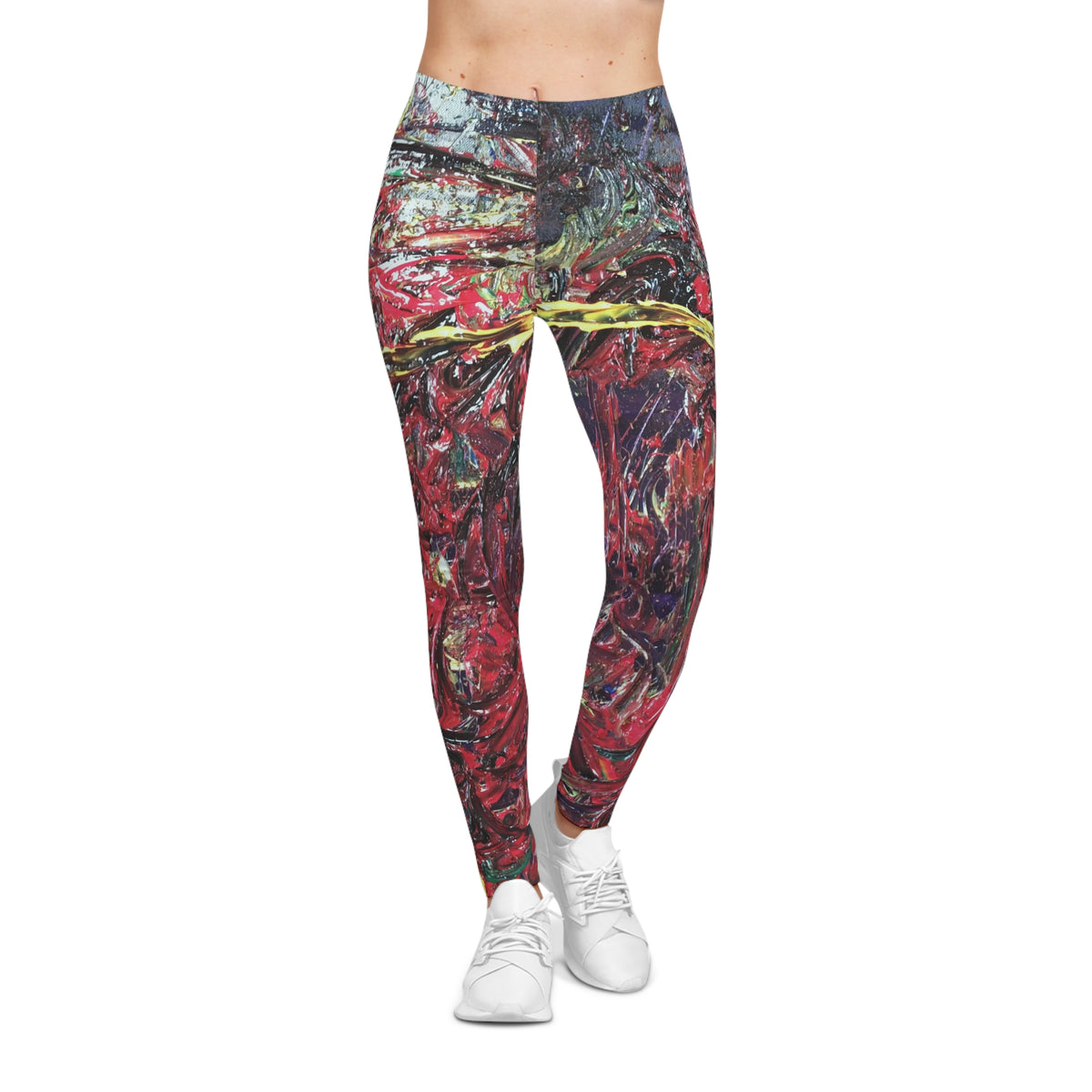 Abstract Red Swirl Leggings — Women's All-Over Print Artistic Activewear