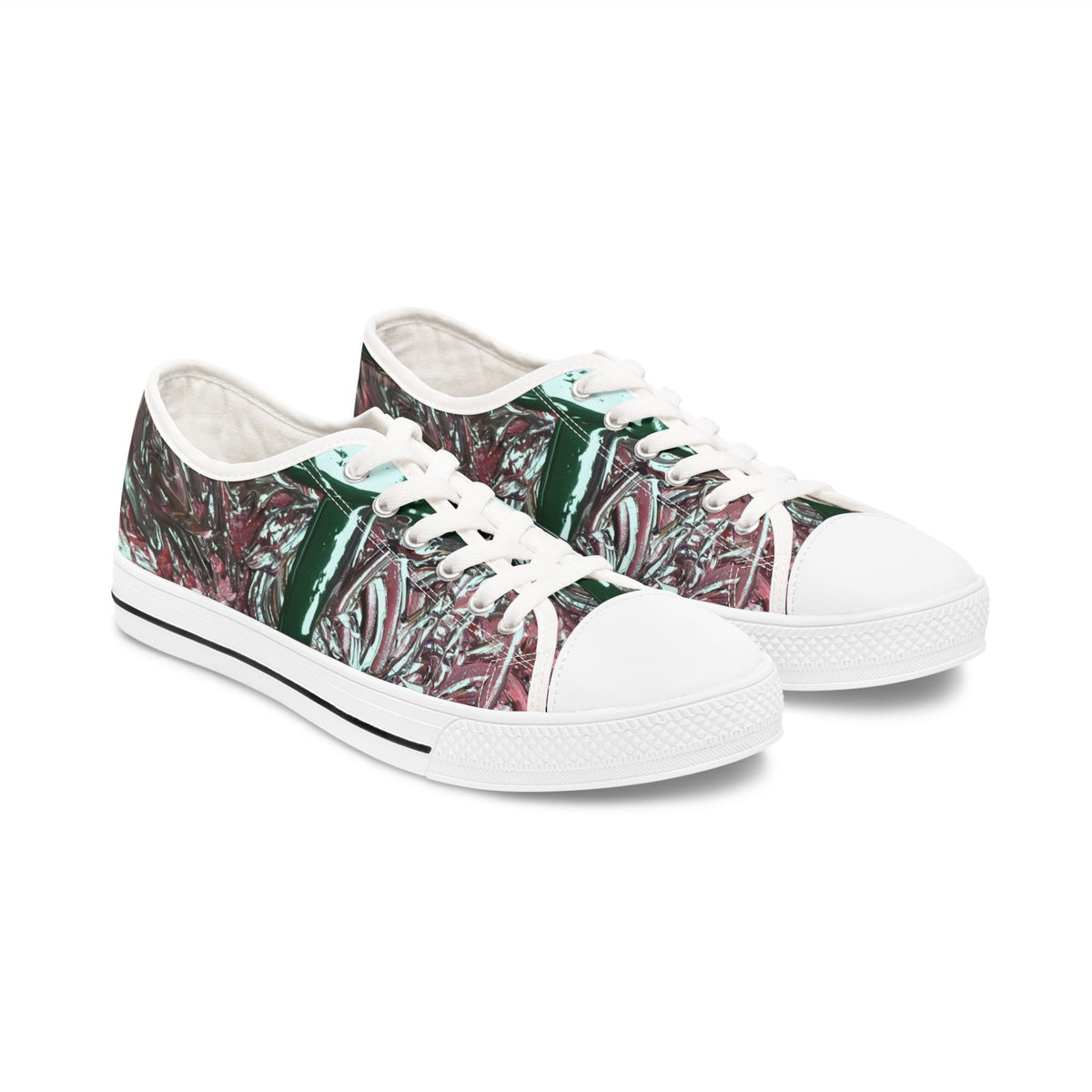 Low Top Sneakers — Abstract Marbled Green & Pink Pattern