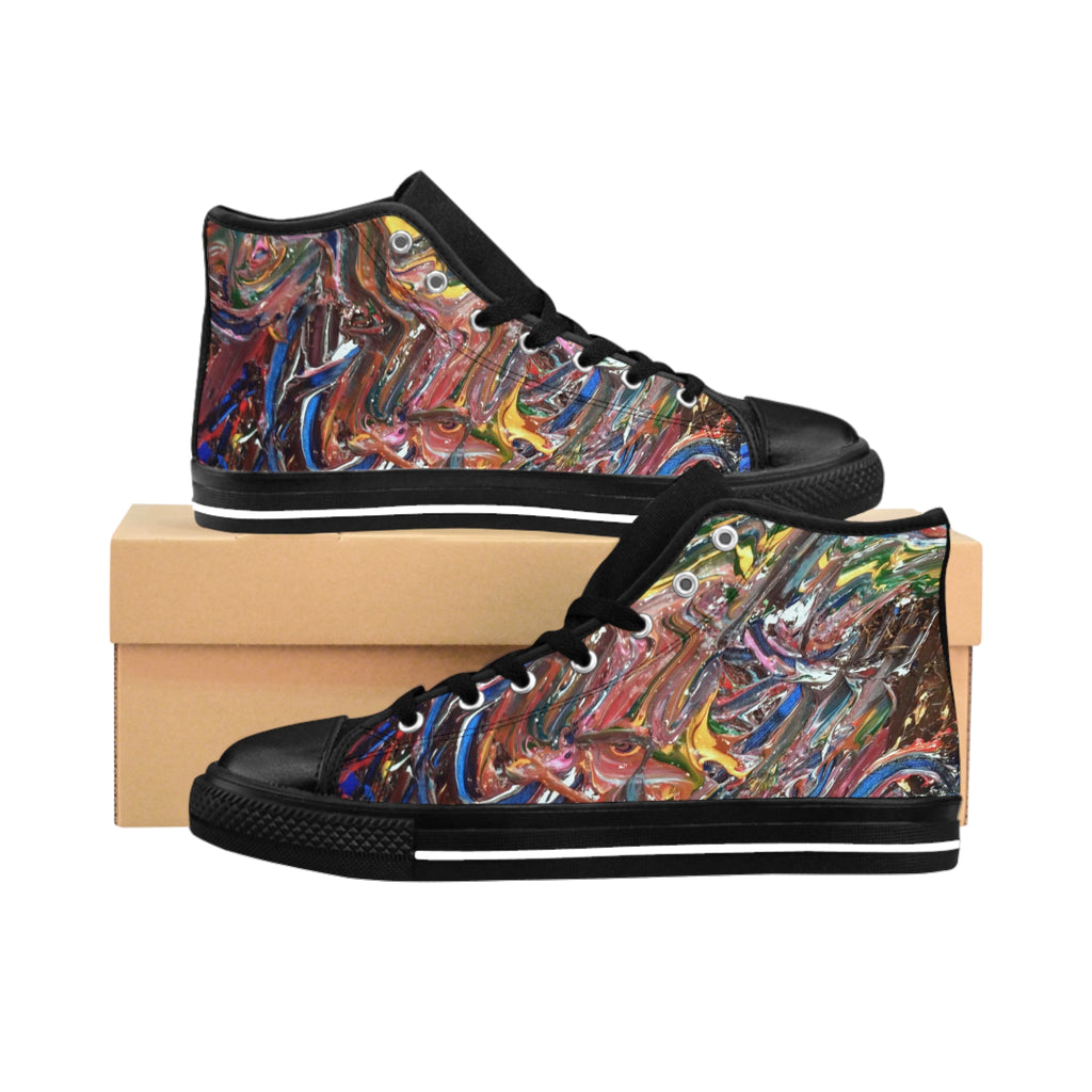 Abstract Swirl High-Top Sneakers — Women's Artistic Pattern Canvas Shoes