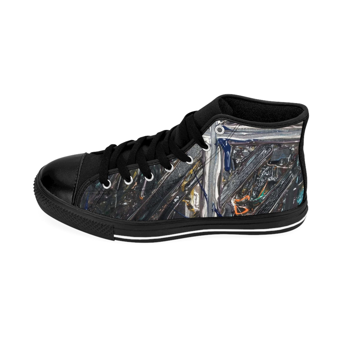 High-Top Sneakers — Dark Abstract Metallic Paint Brushstroke Design