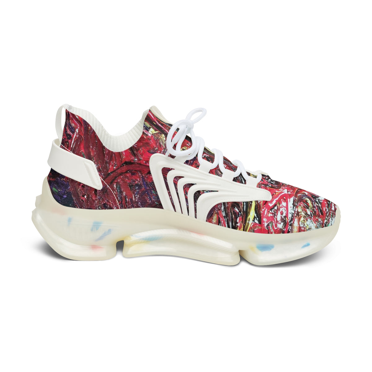 Women's Mesh Sneakers — Abstract Red Marble Athletic Shoes