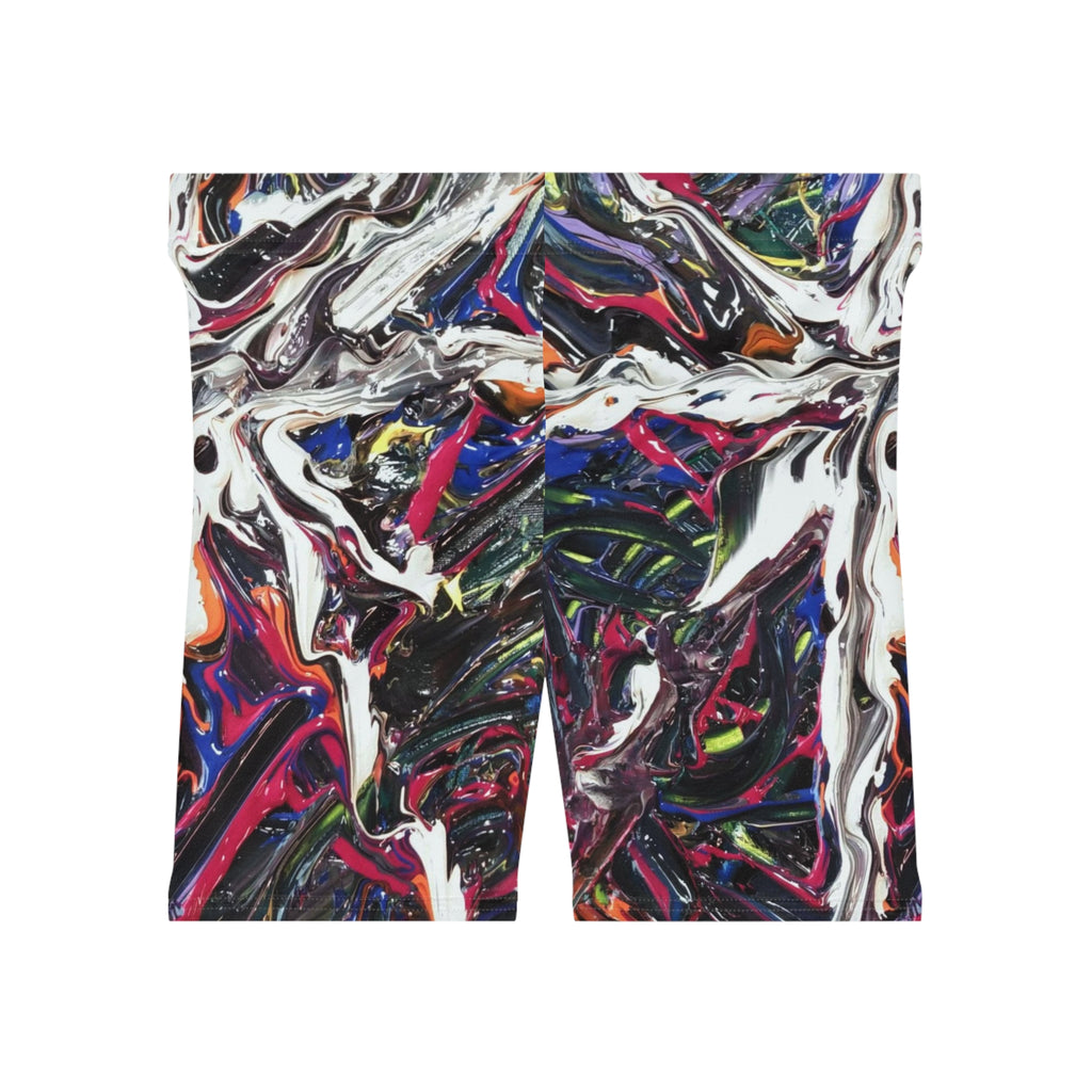 Abstract Paint Swirl Biker Shorts — Colorful Marble All-Over Print