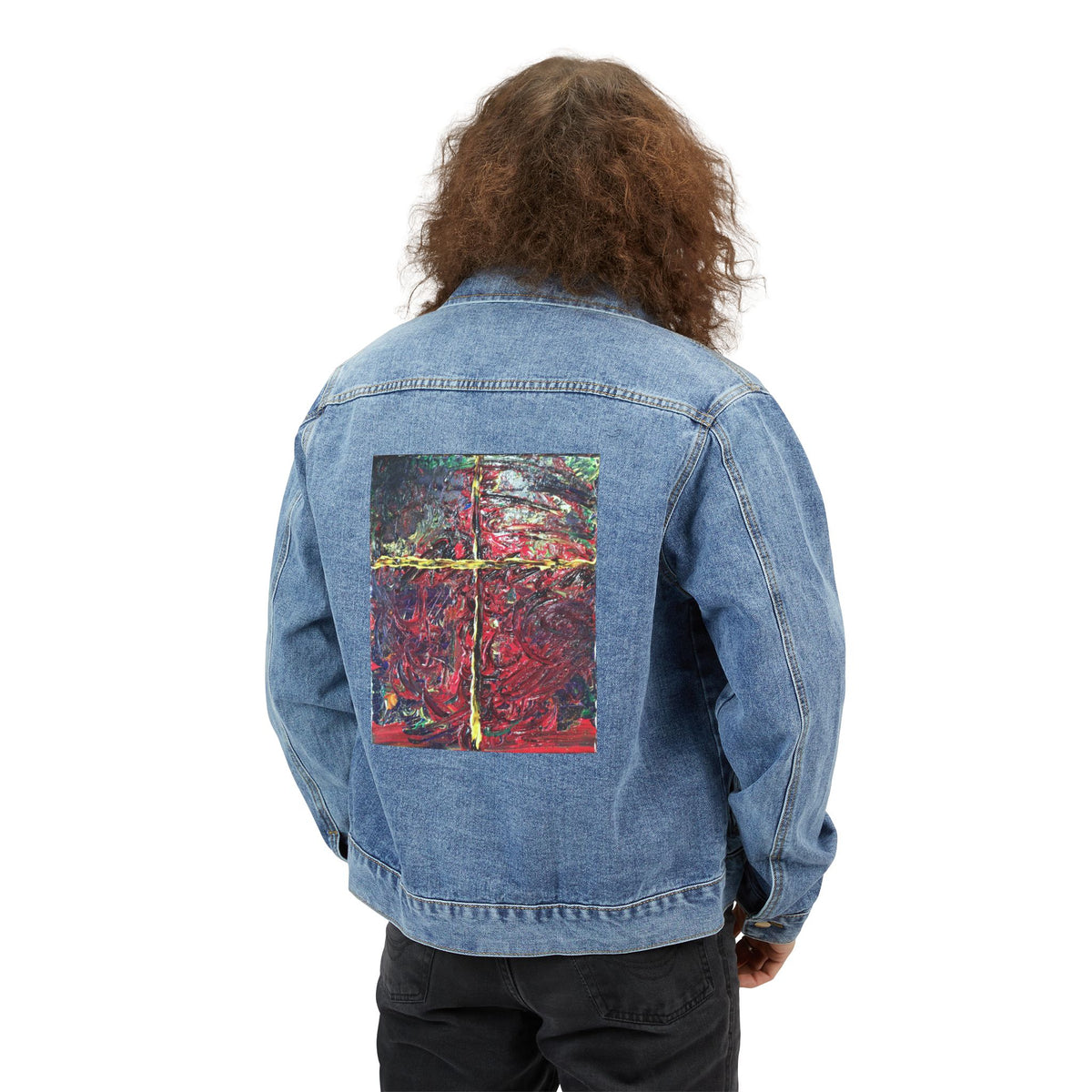 Denim Jacket — Abstract Red Window Back Patch