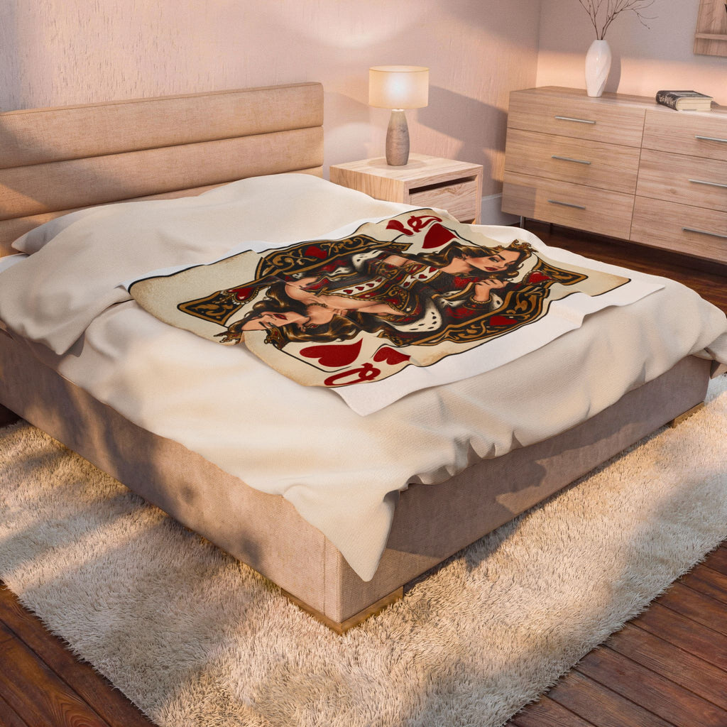 Queen of Hearts Playing Card Velveteen Plush Blanket