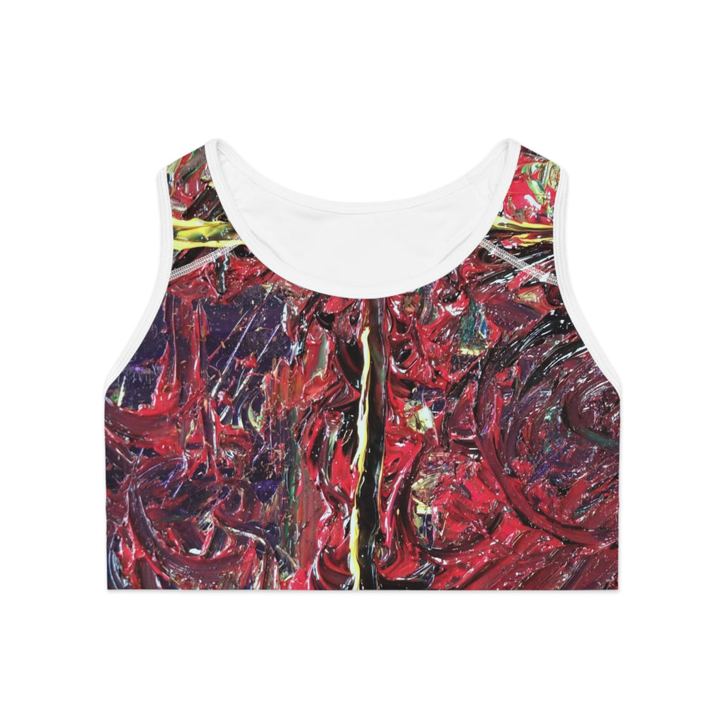 Abstract Red Texture Sports Bra — Bold Artistic Activewear