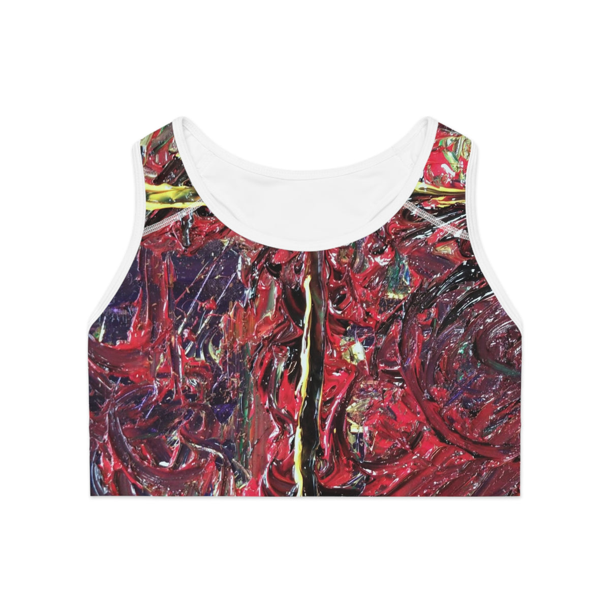 Abstract Red Texture Sports Bra — Bold Artistic Activewear
