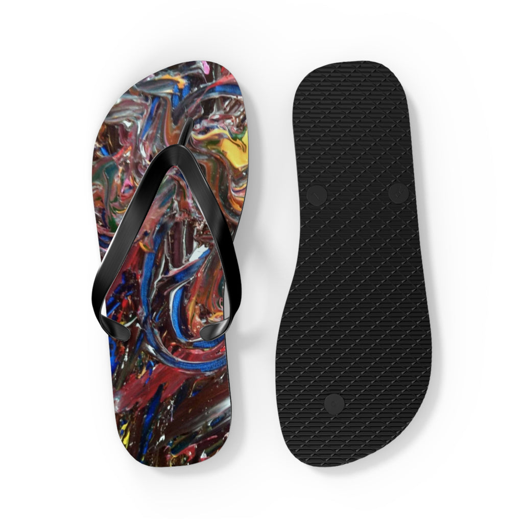 Abstract Paint Swirl Flip Flops — Colorful Artistic Beach Sandals