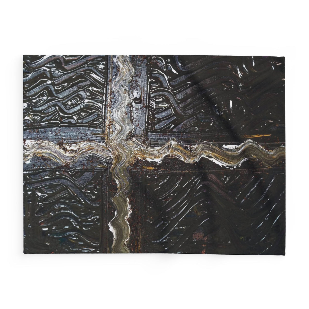 Arctic Fleece Blanket — Dark Industrial Window Cross Design, Cozy Throw for Home & Cabin