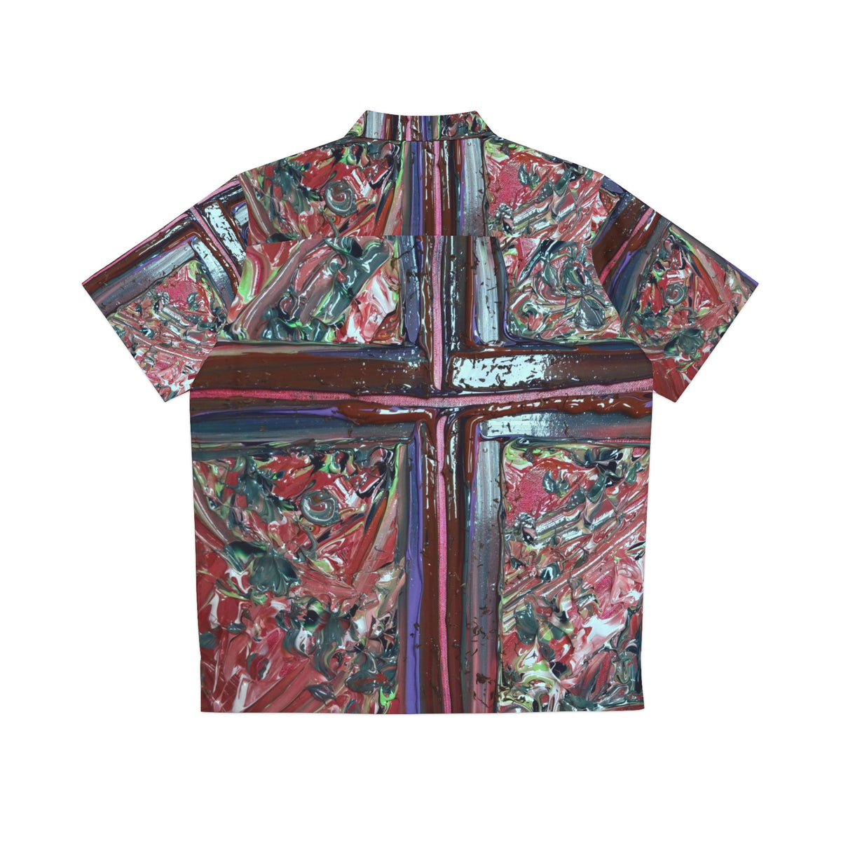 Hawaiian Shirt — Abstract Red Cross Pattern Floral AOP