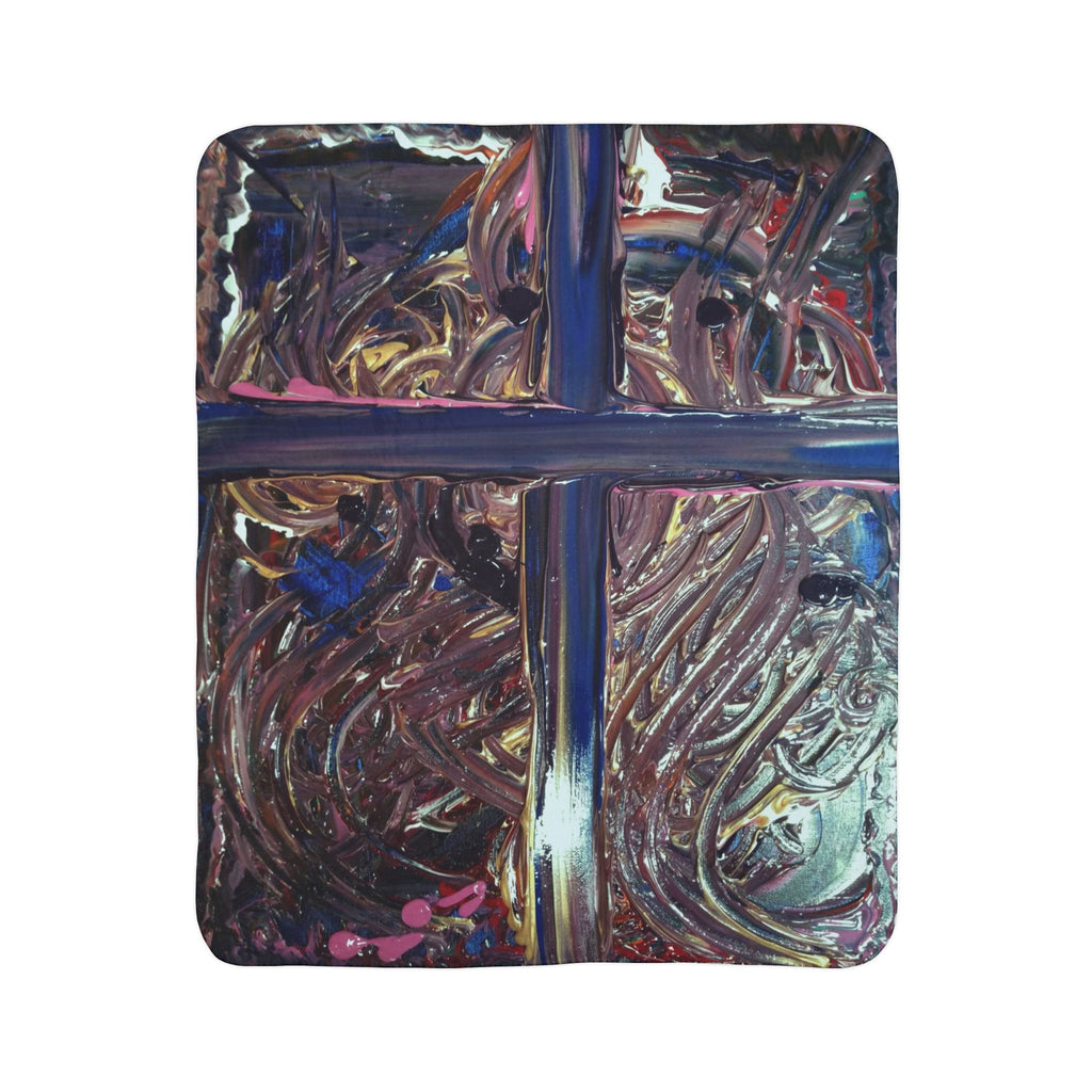 Abstract Window Pane Sherpa Blanket — Cozy Artistic Fleece Throw