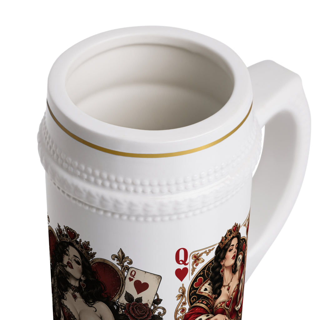 Queen of Hearts Playing Card Beer Stein Mug