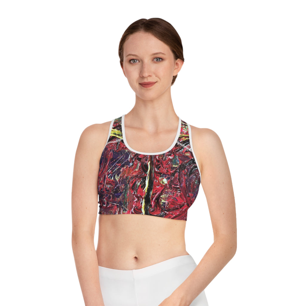 Abstract Red Texture Sports Bra — Bold Artistic Activewear