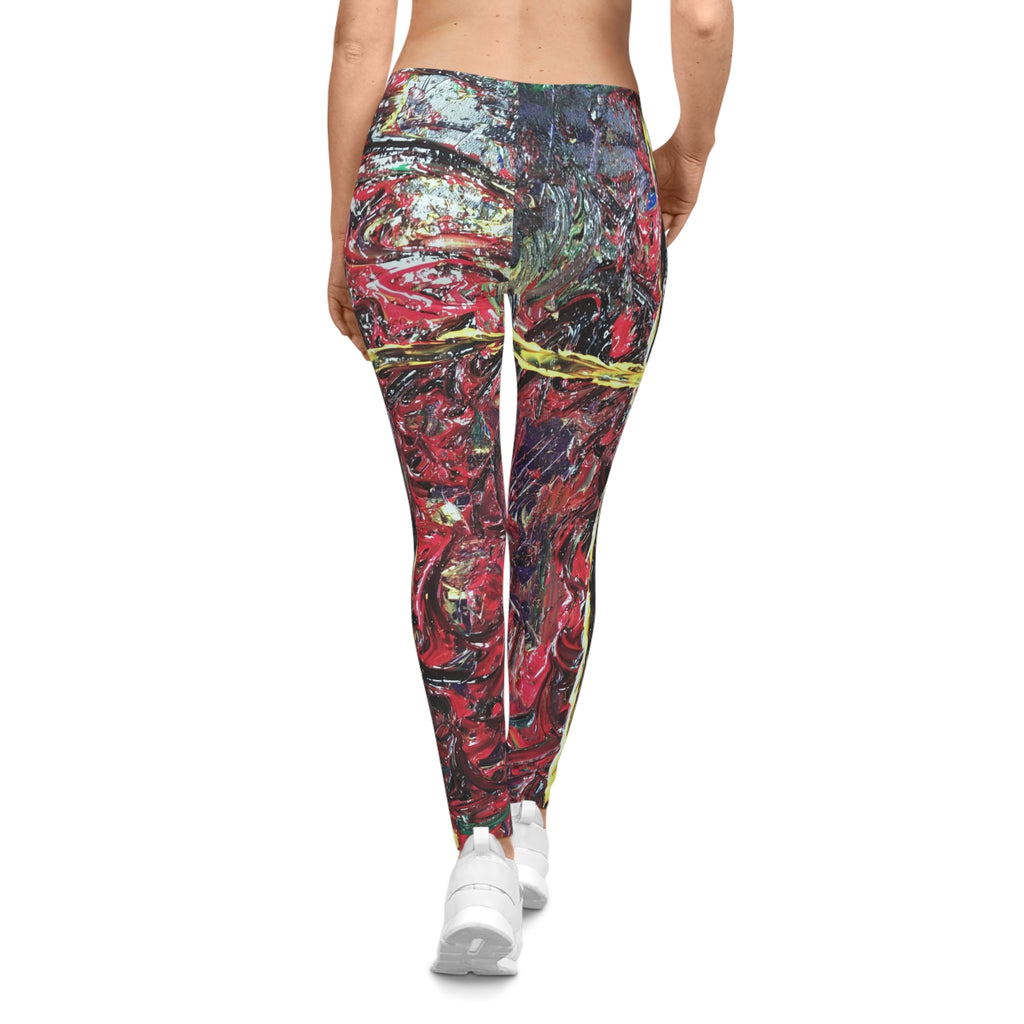 Abstract Red Swirl Leggings — Women's All-Over Print Artistic Activewear